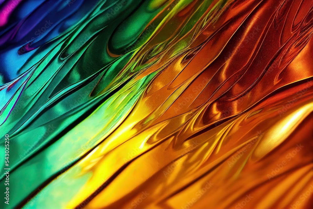 Polychromatic Textures 3D rendered computer generated image of a liquid metal rainbow. Bright ...