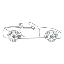 Vector Line Art Car, Concept Design. Vehicle Black Contour Outline Sketch Illustration Isolated On White Background. Stroke Without Fill. Cower Drawing. Black-white Icon.