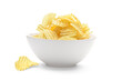 © chones - Potato chips in the faience white bowl isolated
