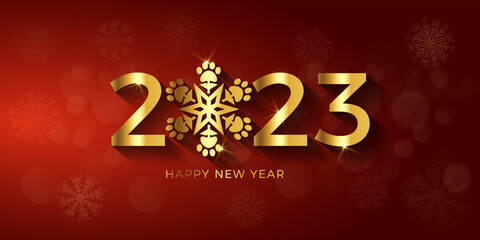 Wall Mural - Happy New Year 2023 paw prints snowflake