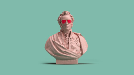 Canvas Print - 3d render bust of a military General in pink glasses pastel colors pink green color