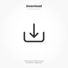 Poster - Black download button icon. Upload icon. Down arrow bottom side symbol. Click here button. Save cloud icon push button for UI UX, website, mobile application.