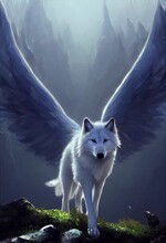 AI-generated Of A Beautiful White Wolf With Spread Wings