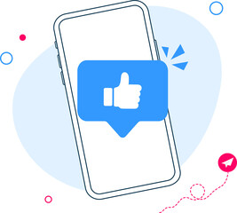 Wall Mural - notification icon leaving on smartphone, thumbs up symbol design, website, logo, application. like s
