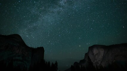 Wall Mural - Yosemite National Park Milky Way Galaxy Above Half Dome and Royal Arch Tilt Up Sierra Nevada Mountains California USA