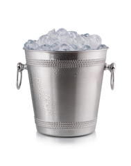 Metal champagne bucket, full with ice isolated