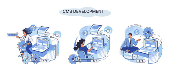 Wall Mural - digital content management system, cms development software metaphor. information system or computer