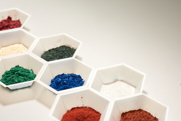 Powders and liquids in a makeup development lab