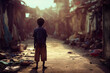 poor kid standing in the slum