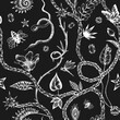 Beautiful trendy seamless pattern with hand drawn chimera animals birds insects and fantasy plants. Stock fashionable textile illustration.