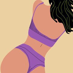 Beautiful young woman in her underwear . Hand drawn vector illustration. Cartoon style