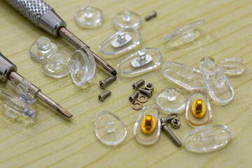 Eyeglass parts with screws, silicone nose pads
