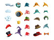 Vector image of a set assembled from hats related to different themes and preferences. Cartoon. EPS 10
