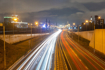 traffic on highway at night