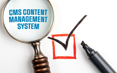 Canvas Print - Content Management System. Magnifying glass and text on a white background