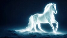 3D Illustration Of An Ethereal White Ghost Horse Patronus In The Dark