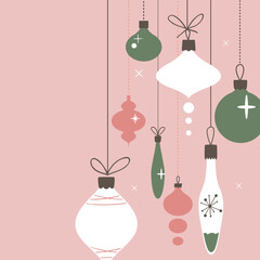 Retro Christmas with baubles, vector illustration