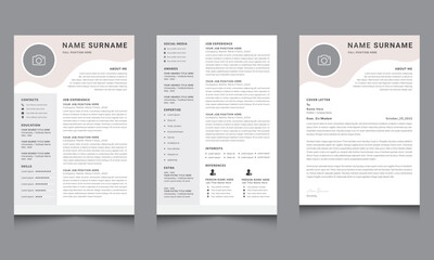 Resume Template, Clean Modern CV and Cover Letter Layout Vector Template for Business Job Applications cv template design 