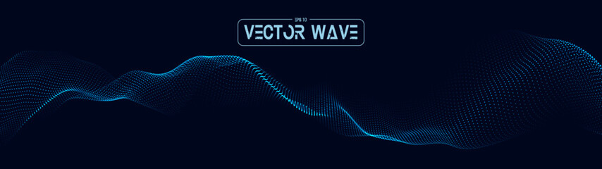 Wall Mural - a moving digital 3d wave. futuristic dark background with dynamic blue particles. the concept of big