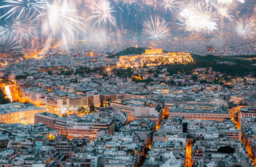 Sticker - fireworks over Athens new year celebrations