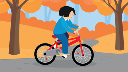 Poster - boy riding a bike in autumn park