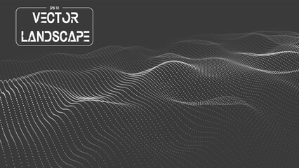 Wall Mural - Abstract digital 3d waves. Technological dark background with moving particles. Cyberspace and big data.