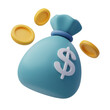 Money bag and coins, Online payment, Business and finance concept.