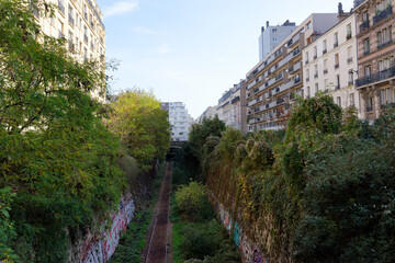 Sticker - Railway track of the Petite Ceinture Paris' Abandoned Railway in the 19th arrondissemet of Paris	