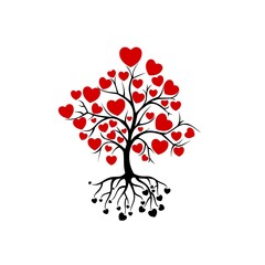 Canvas Print - Love tree with heart leaves and root icon isolated on white background