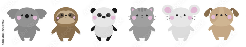 Sloth koala panda bear cat dog mouse set icon. Cute kawaii cartoon baby ...