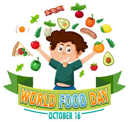 Poster - World food day text with food elements