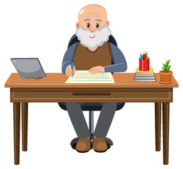 Wall Mural - Old man sitting in front of laptop