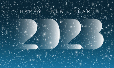 Poster - New 2023 Year typography dark design. Minimal gradient shapes composition with snow.