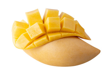 Wall Mural - Mango cubes and slices Isolated on a transparent background