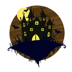 Wall Mural - Halloween haunted house isolated on white background.