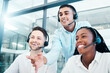 © C D/peopleimages.com - Call center, manager and new employees training, coaching and advice for customer service, work process and smile in office. Team leader, coach and teaching junior consultants telemarketing system.