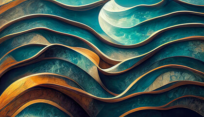 Wall Mural - Surreal 3d waves flowing as wallpaper background illustration