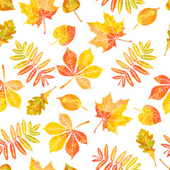 Canvas Print - Seamless autumn pattern. Bright autumn leaves in watercolor style