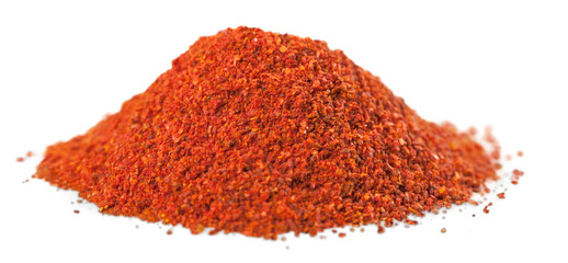 Red pepper spices isolated on white background