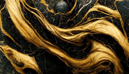 Canvas Print - Luxurious golden marble texture. Marble ink from exquisite original painting for abstract background. Detailed marble slab. Black granite ceramic. 3d illustration