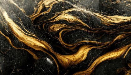 Wall Mural - Luxurious golden marble texture. Marble ink from exquisite original painting for abstract background. Detailed marble slab. Black granite ceramic tiles for interior . 3d illustration