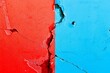 Opposed colors texture banner, abstract political election conflicts concept background, e.g., USA, Republican party red color VS Democratic party blue color together painted on cracked concrete wall