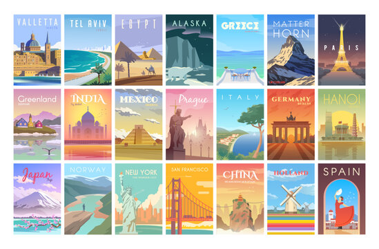 vector travel posters set.