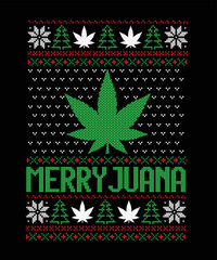 merry juana ugly Christmas sweater design eps vector file on black background