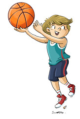 Poster - Illustration of a boy throwing a basketball