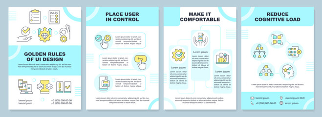 Golden rules of UI blue brochure template. User interface. Leaflet design with linear icons. Editable 4 vector layouts for presentation, annual reports. Arial-Black, Myriad Pro-Regular fonts used