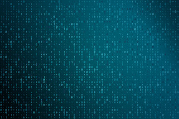 Blue digital data matrix of binary code numbers isolated on a dark background. Technology, coding, or big data concept. Vector illustration