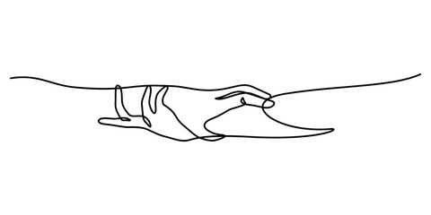 Wall Mural - one line drawing of two hands holding togetherness vector illustration isolated on white background for decorative art,poster,printing,concept,app,web,etc.