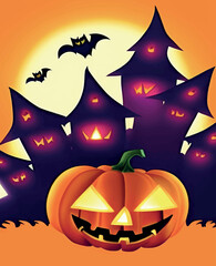 Wall Mural - Spooky Halloween background with a pumpkin