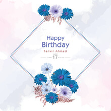 Deep Blue And Offwhite Cosmos Flower Birthday Card